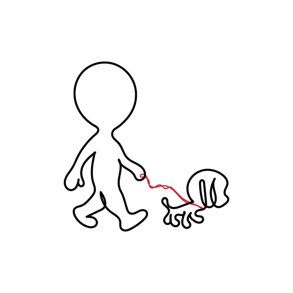 ett linje ikon av en man gående hans hund. vektor