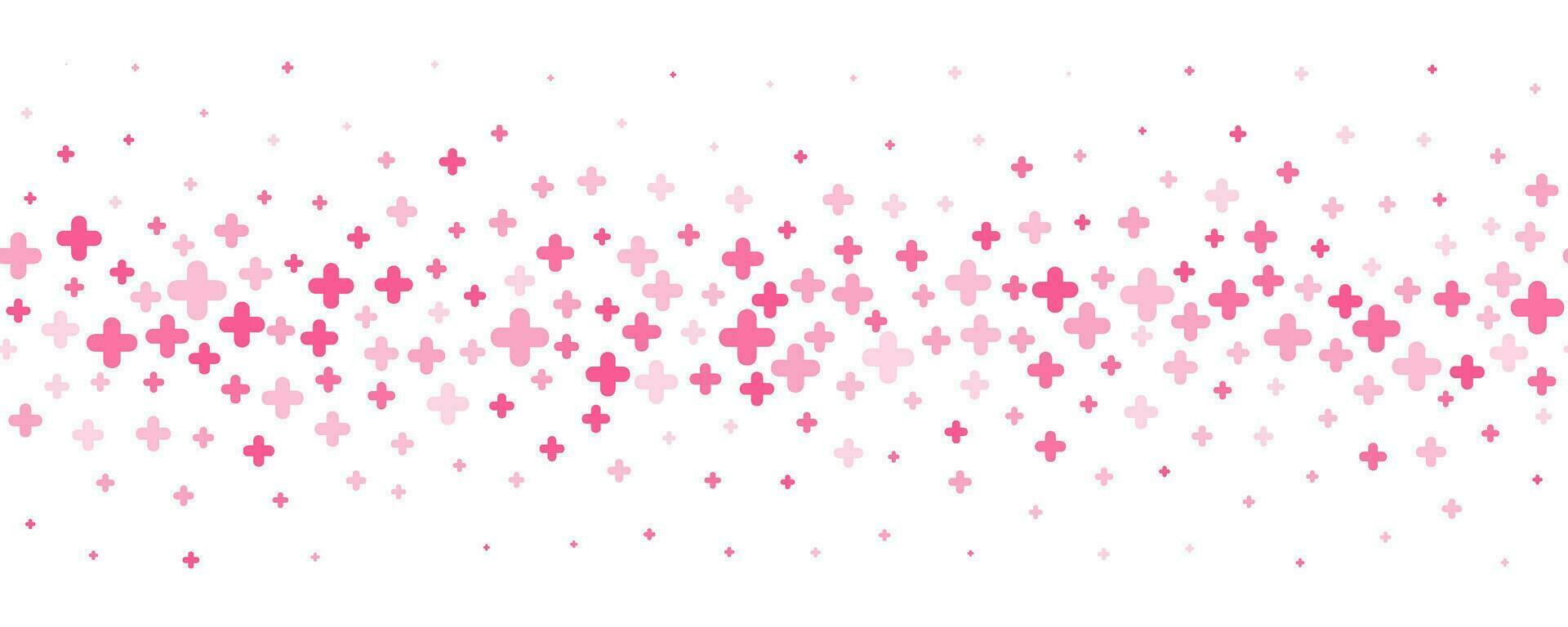 medicinsk korsa och plus bakgrund. abstrakt sömlös rosa bakgrund för sjukhus och apotek. geometrisk former prydnad på gräns. vektor bakgrund
