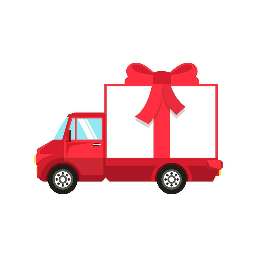 Neu Jahr rot LKW mit Box im das bilden von Geschenk Box vektor