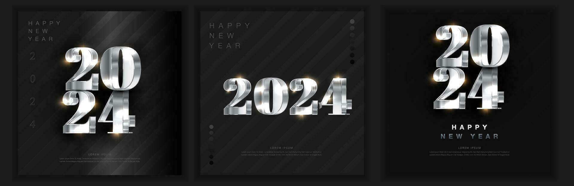 2024 Lycklig ny år siffra design. med lyxig skinande metallisk silver- glitter. realistisk 3d vektor för 2024 Lycklig ny år bakgrund firande.
