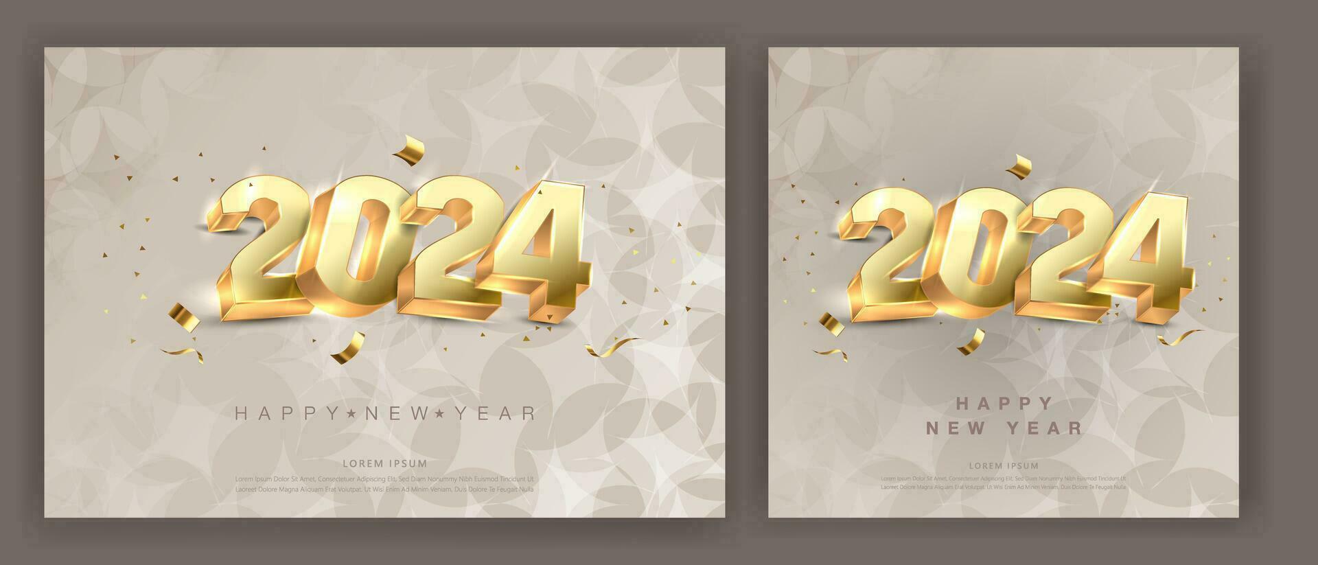 3d Gold Vektor Design von glücklich Neu Jahr 2024 mit glühend glänzend Gold Ziffern. Prämie Vektor Design zum 2024 Neu Jahr Banner,