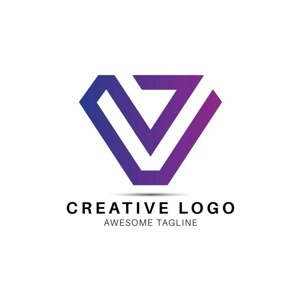 v brev kreativ logotyp design ikon vektor