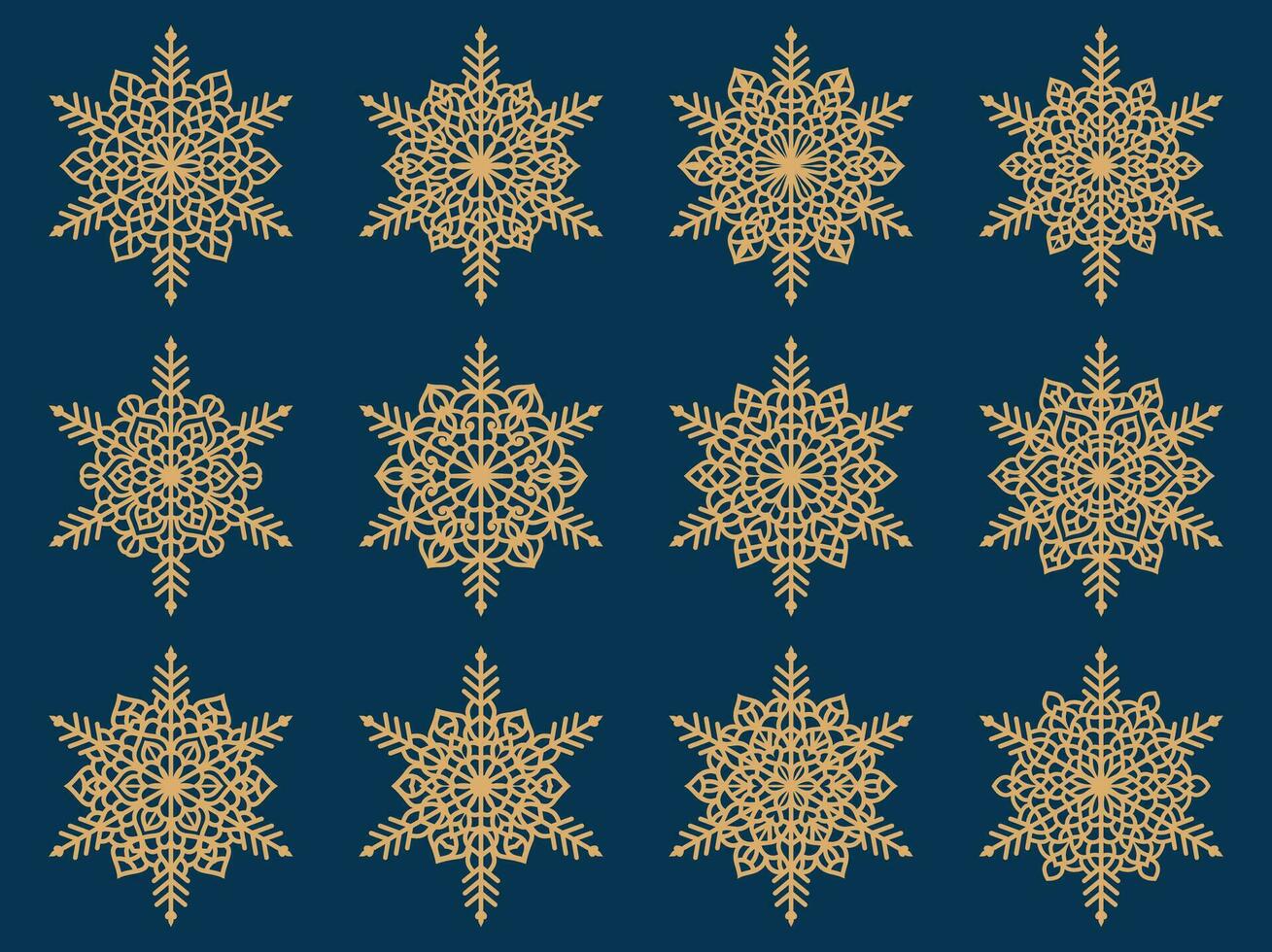 uppsättning av laser skärande genombrutna snöflingor. vektor silhuett av jul dekoration. mall för papper isolerat på blå bakgrund. stencil för scrapbooking, ristade trä.