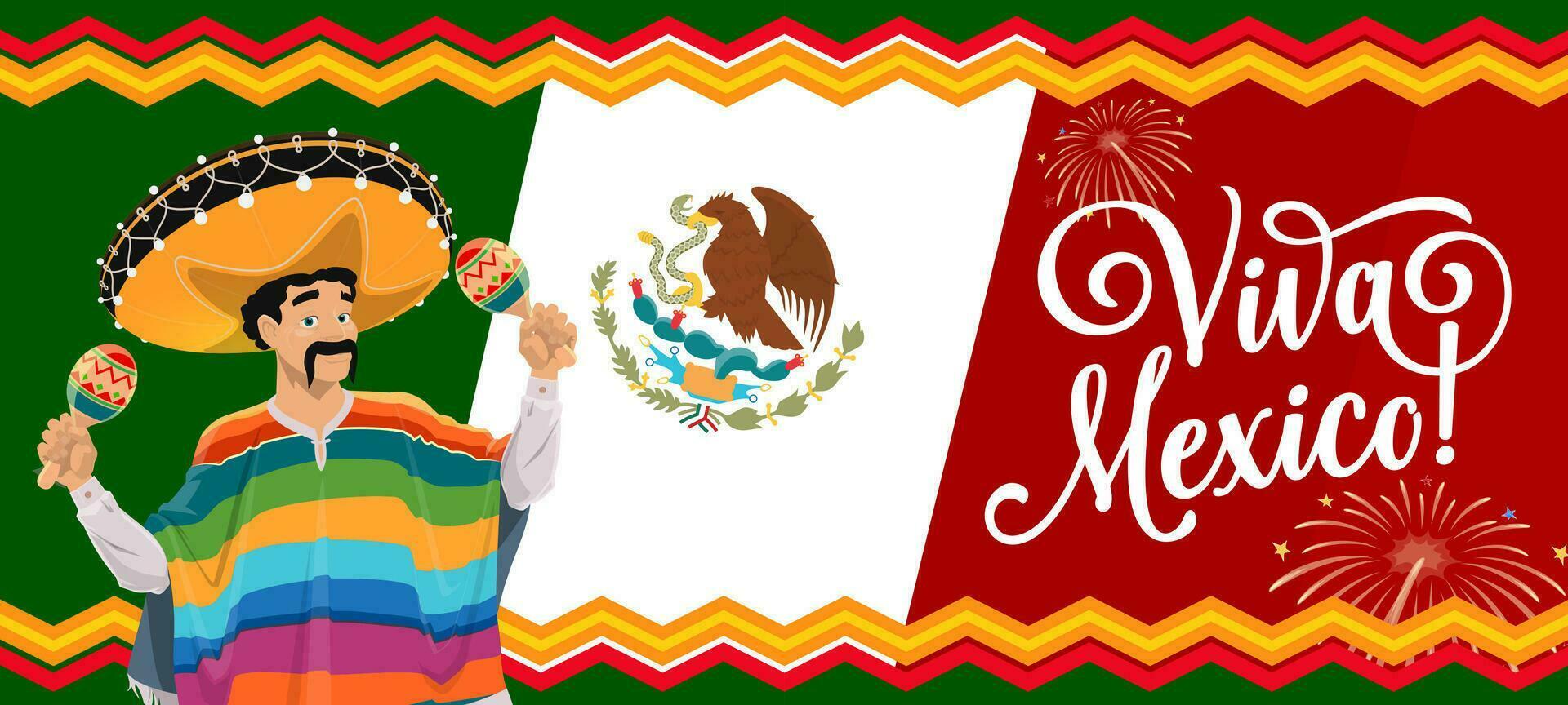 viva Mexiko Banner mit Mexikaner Flagge und Mariachi vektor