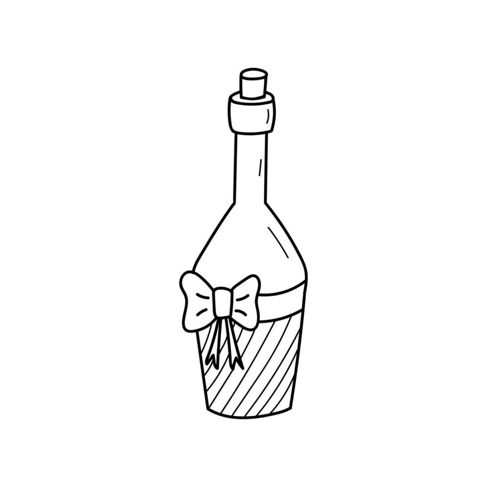 Vektor Gekritzel Illustration von Wein oder Champagner Flasche mit Bogen