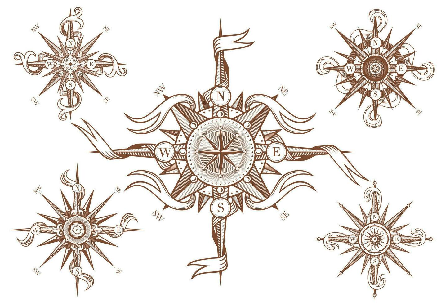 Jahrgang Wind Rose Kompass mit mittelalterlich Bänder vektor