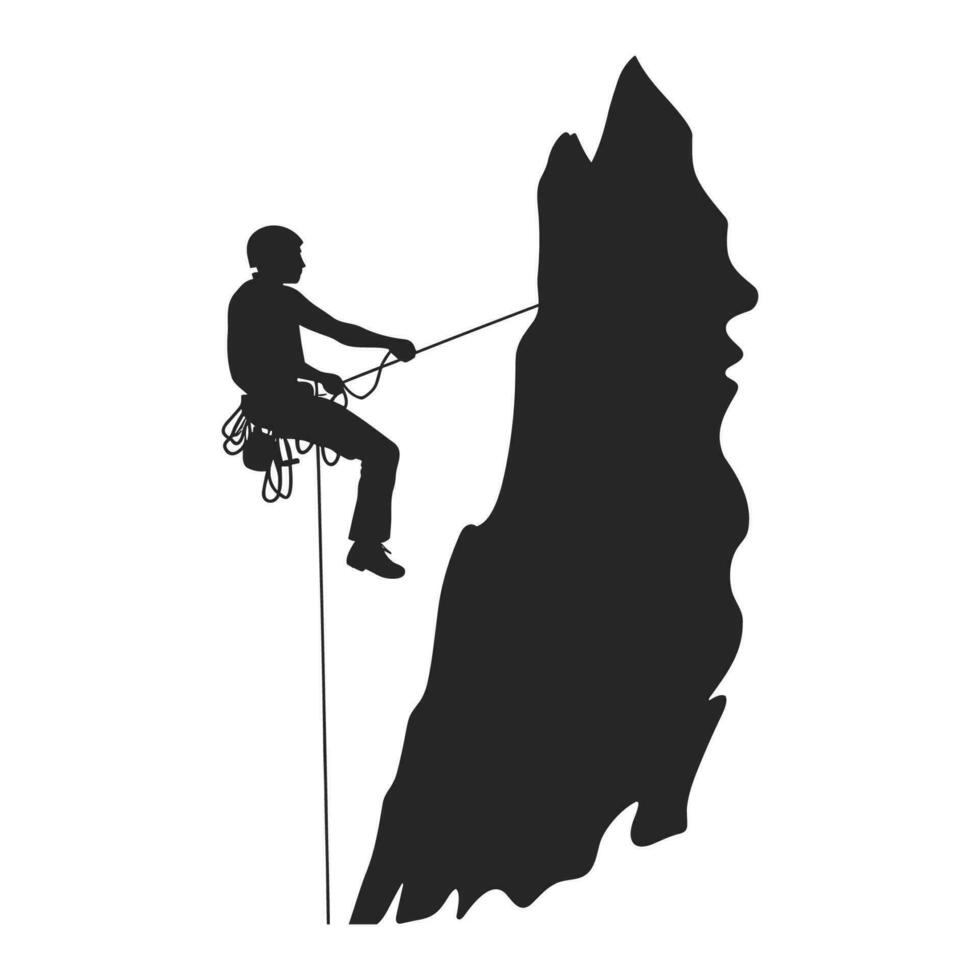 Berg Bergsteiger Vektor Silhouette Clip Art, Felsen Bergsteiger schwarz Silhouette isoliert auf ein Weiß Hintergrund