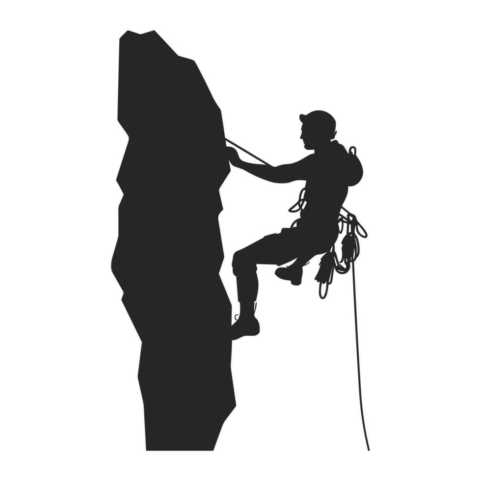 Berg Bergsteiger Vektor Silhouette Clip Art, Felsen Bergsteiger schwarz Silhouette isoliert auf ein Weiß Hintergrund