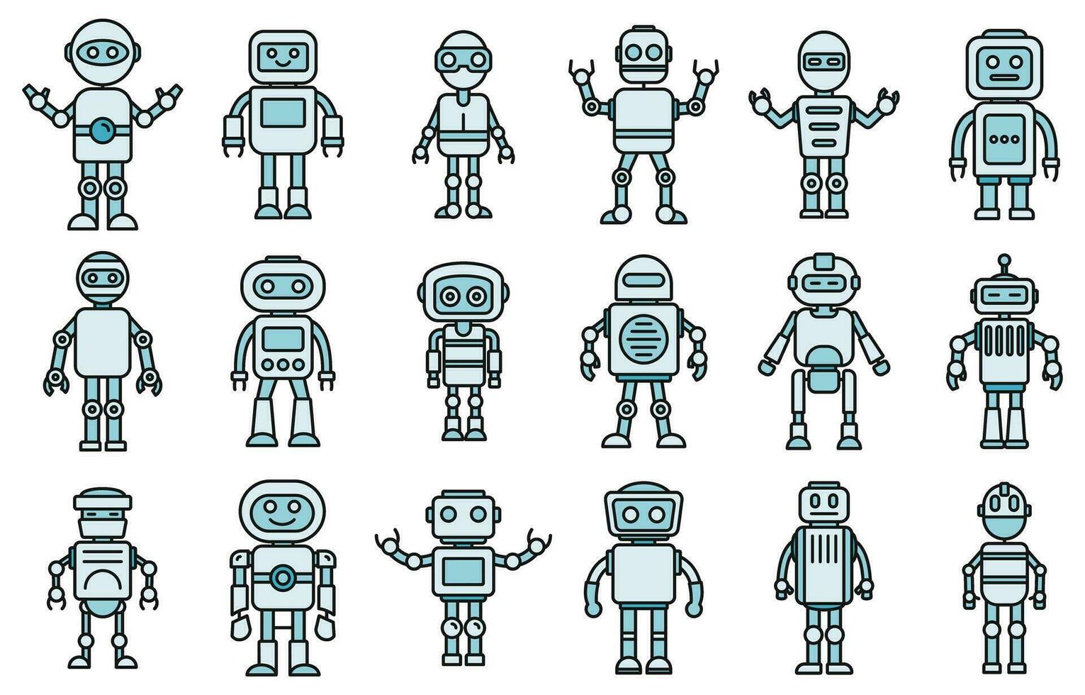 humanoid robot ikoner uppsättning vektor Färg