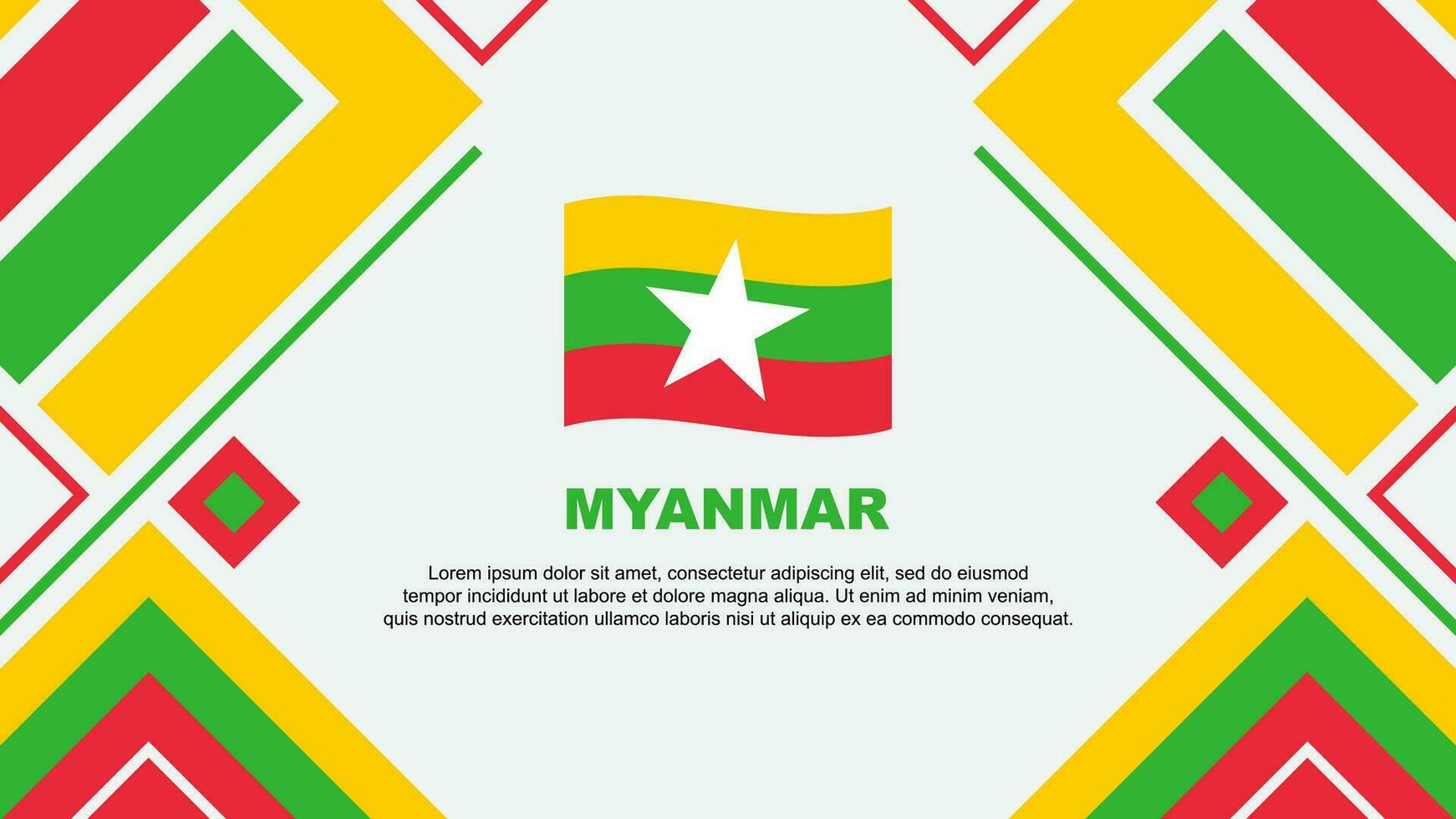 Myanmar Flagge abstrakt Hintergrund Design Vorlage. Myanmar Unabhängigkeit Tag Banner Hintergrund Vektor Illustration. Myanmar Flagge