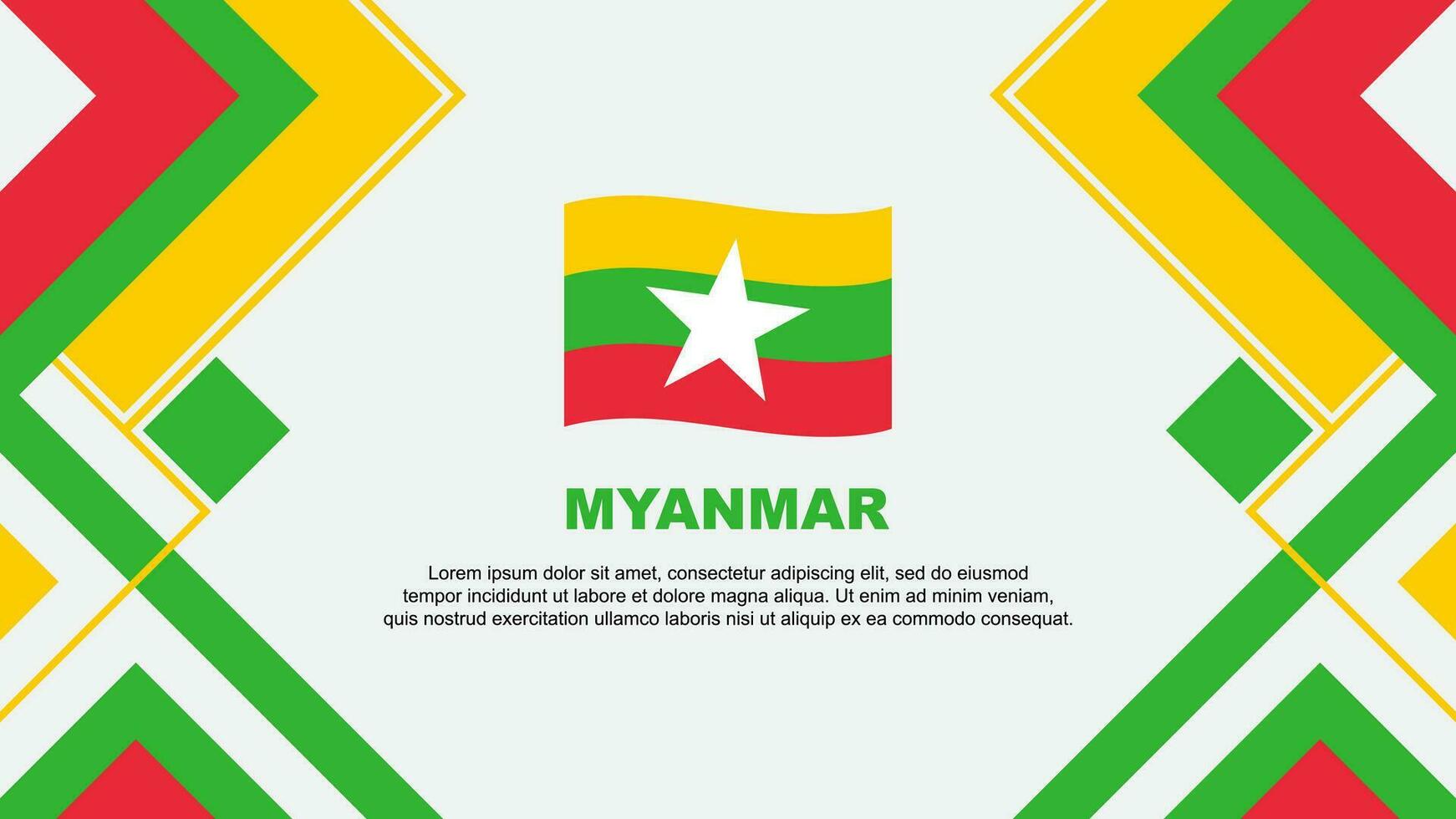 Myanmar Flagge abstrakt Hintergrund Design Vorlage. Myanmar Unabhängigkeit Tag Banner Hintergrund Vektor Illustration. Myanmar Banner