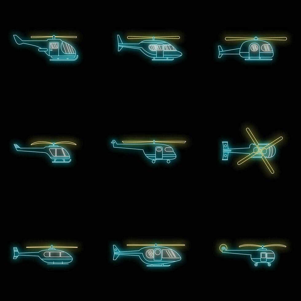 Hubschrauber Militär- Symbole einstellen Vektor Neon-