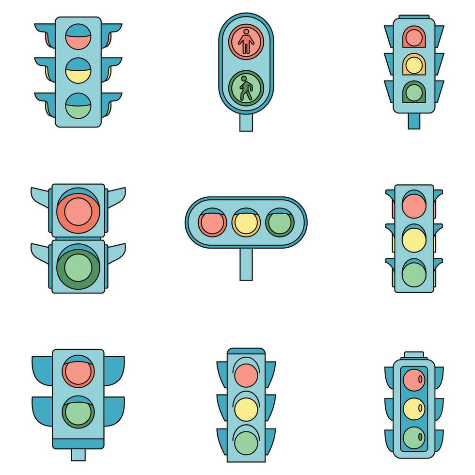 Straße der Verkehr Beleuchtung Symbol einstellen Vektor Farbe