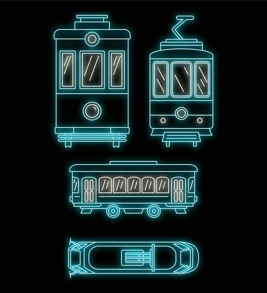 Straßenbahn Symbol einstellen Vektor Neon-