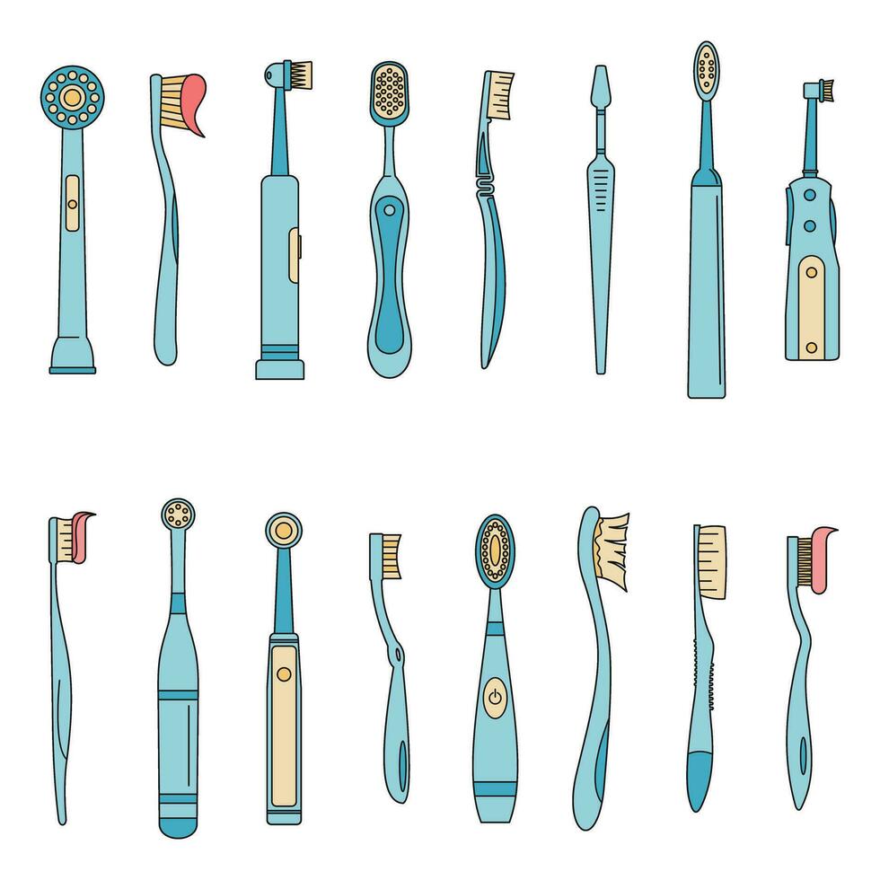 tandborste dental ikoner uppsättning vektor Färg