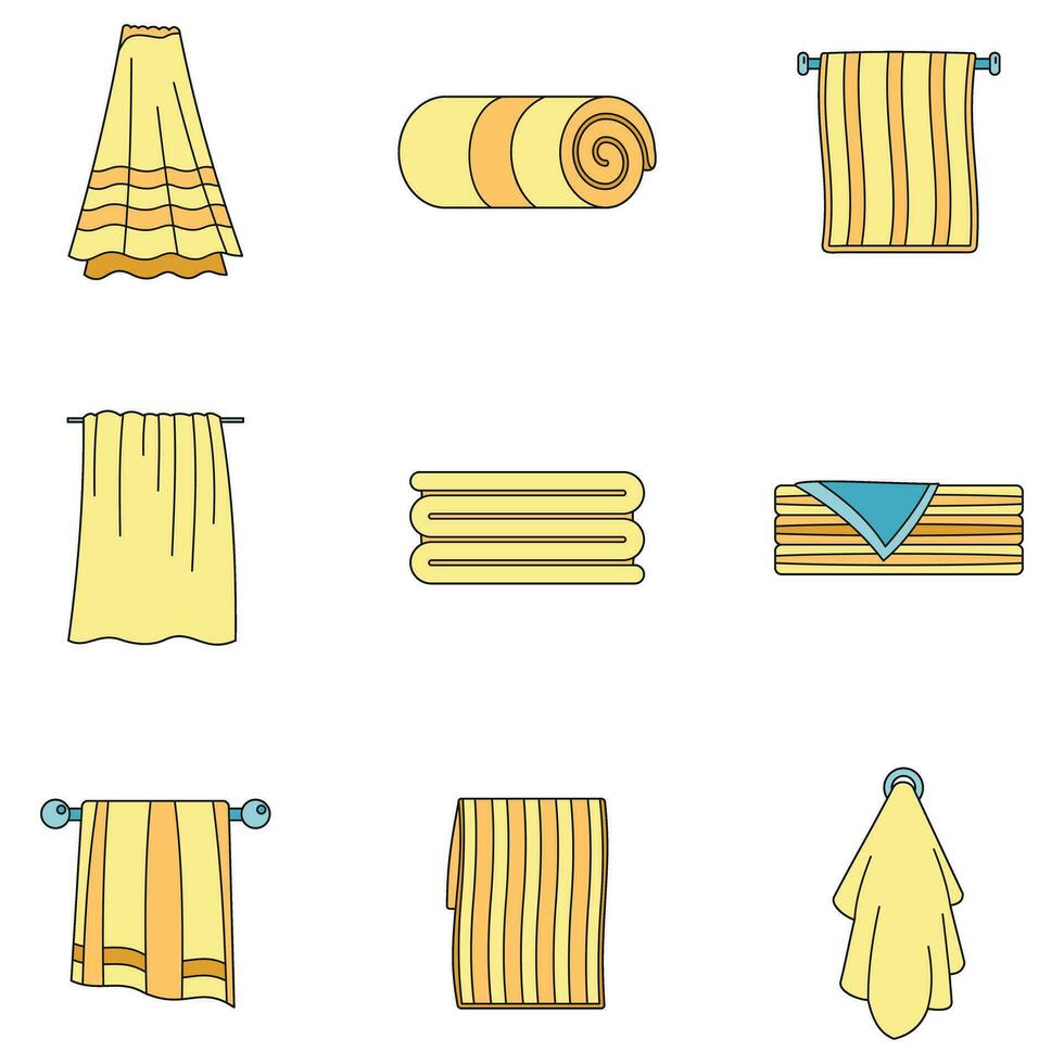Handtuch hängend Spa Bad Symbole einstellen Vektor Farbe