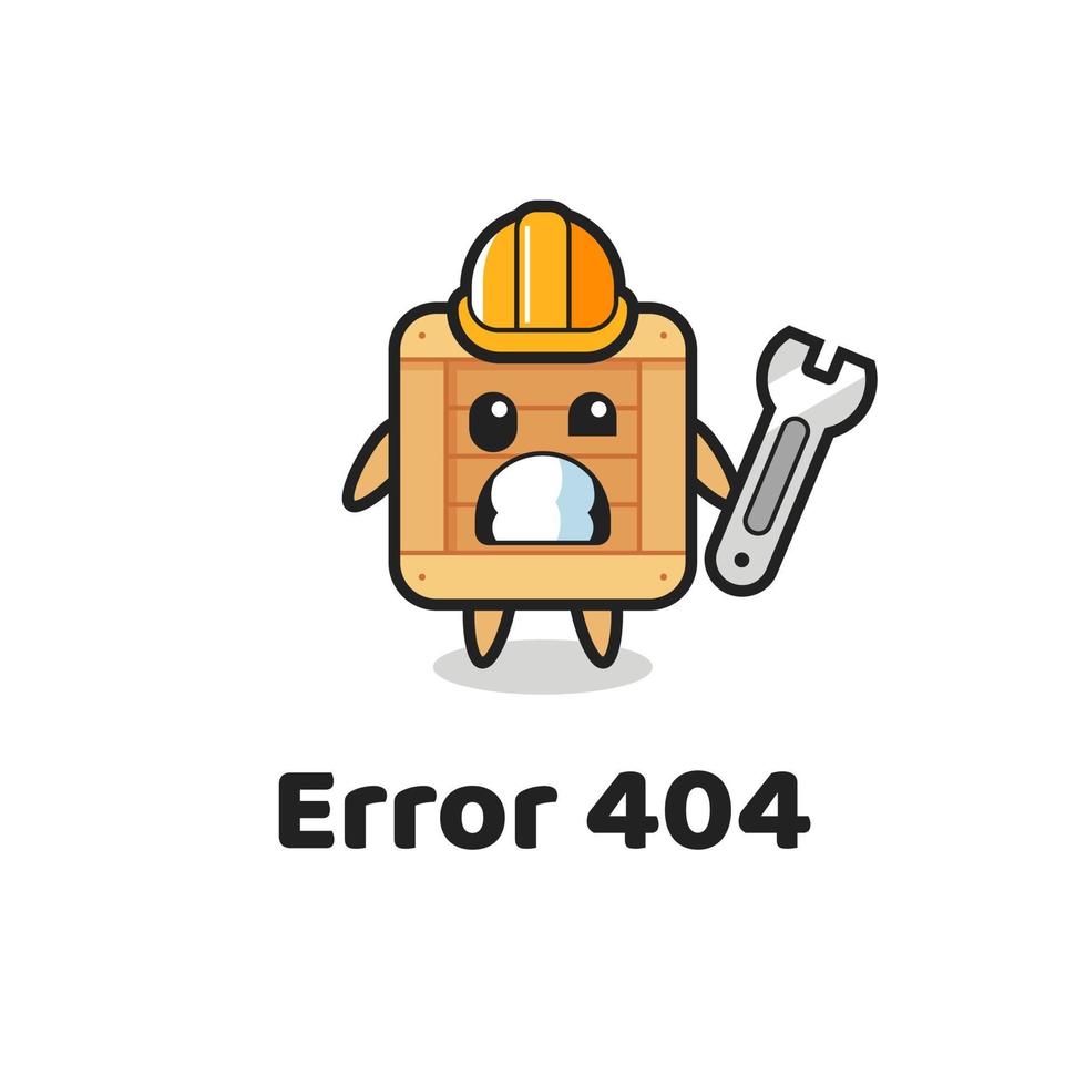 Fehler 404 mit dem niedlichen Holzkisten-Maskottchen vektor