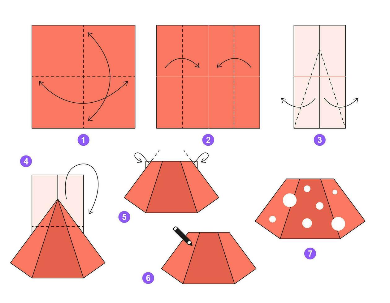 kjol origami schema handledning rör på sig modell. origami för ungar. steg förbi steg på vilket sätt till göra en söt origami Kläder. vektor illustration.