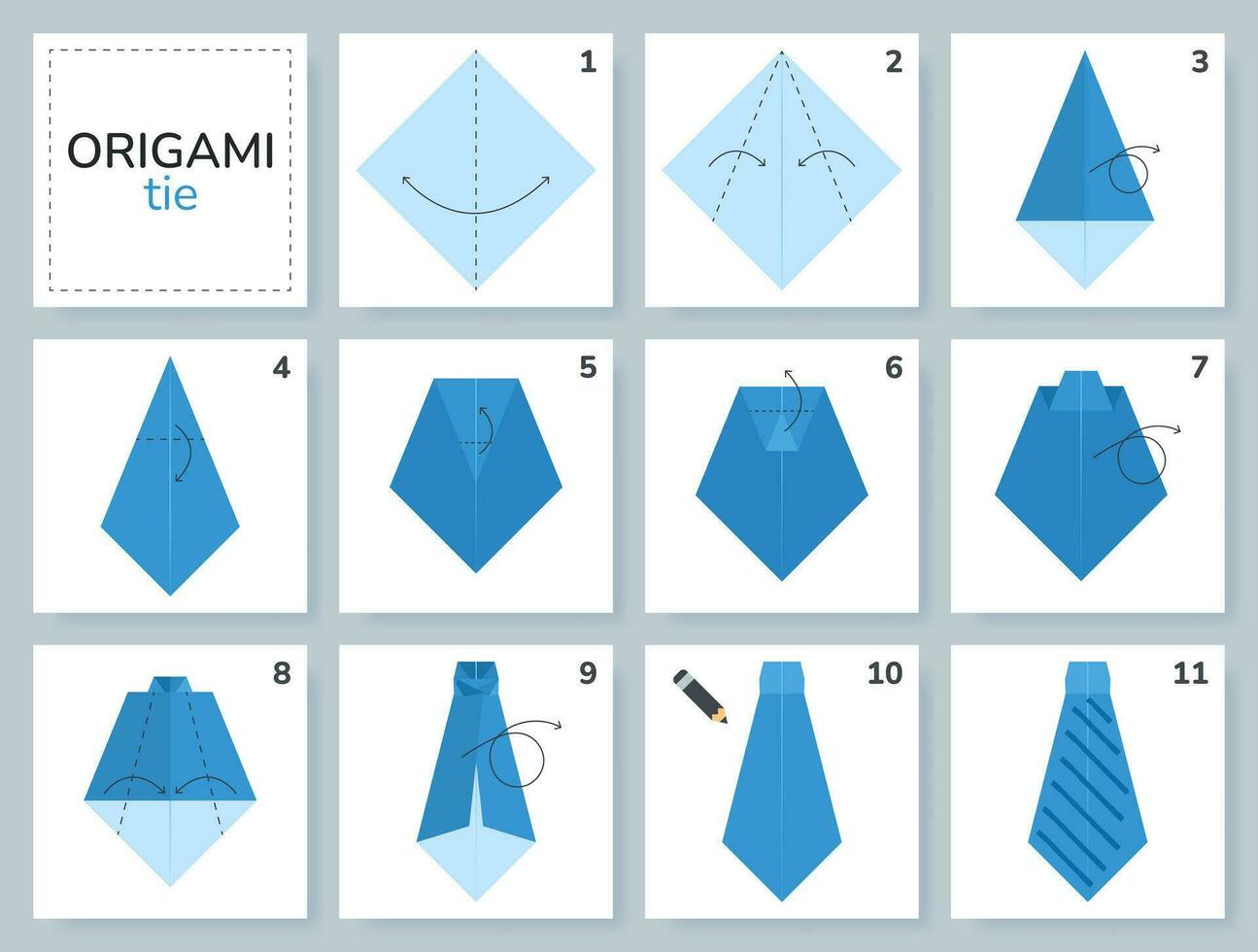 slips origami schema handledning rör på sig modell. origami för ungar. steg förbi steg på vilket sätt till göra en söt origami slips. vektor illustration.