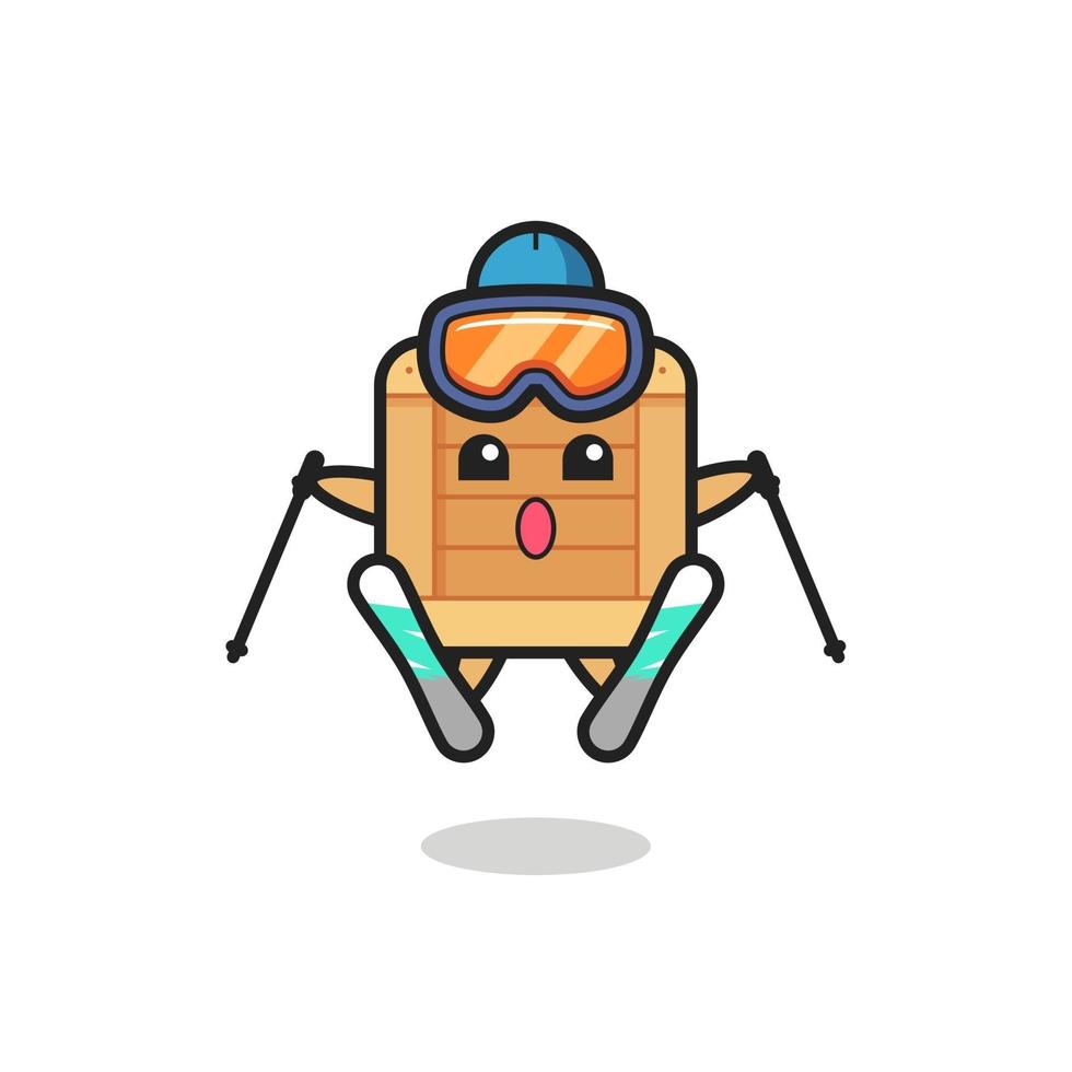 Holzkiste-Maskottchen-Charakter als Skispieler vektor
