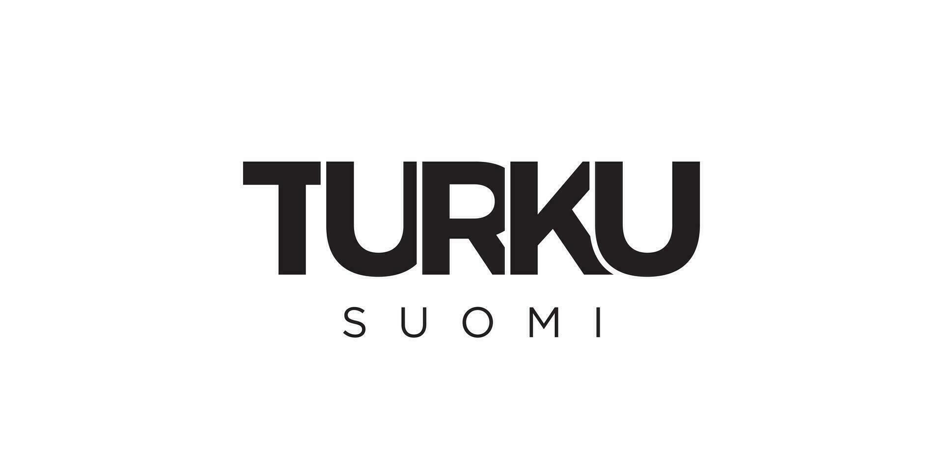 turku i de finland emblem. de design funktioner en geometrisk stil, vektor illustration med djärv typografi i en modern font. de grafisk slogan text.