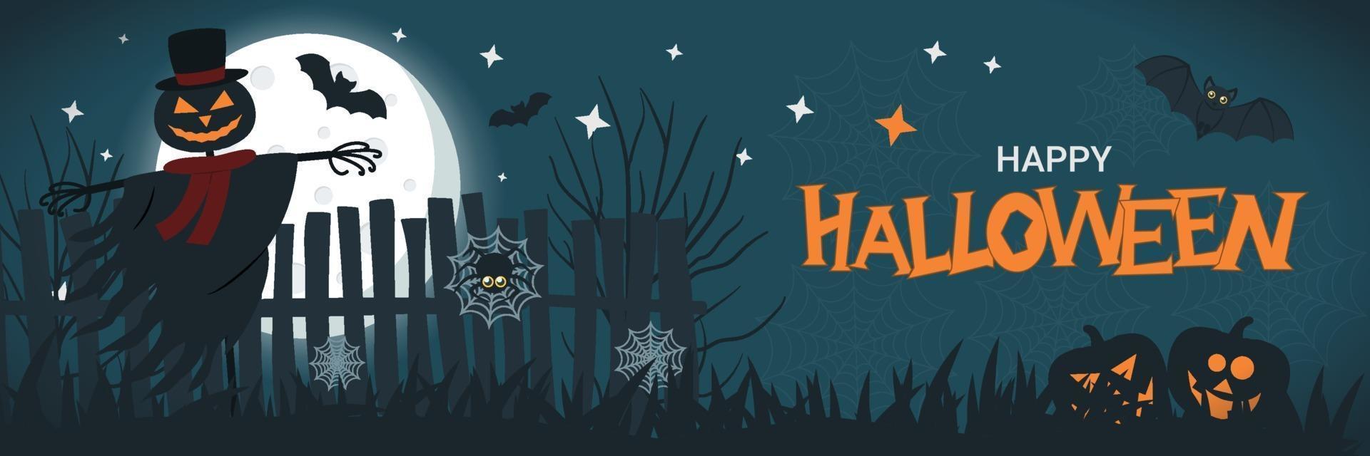 Halloween-Banner mit Jack-Laternen-Vogelscheuche vektor