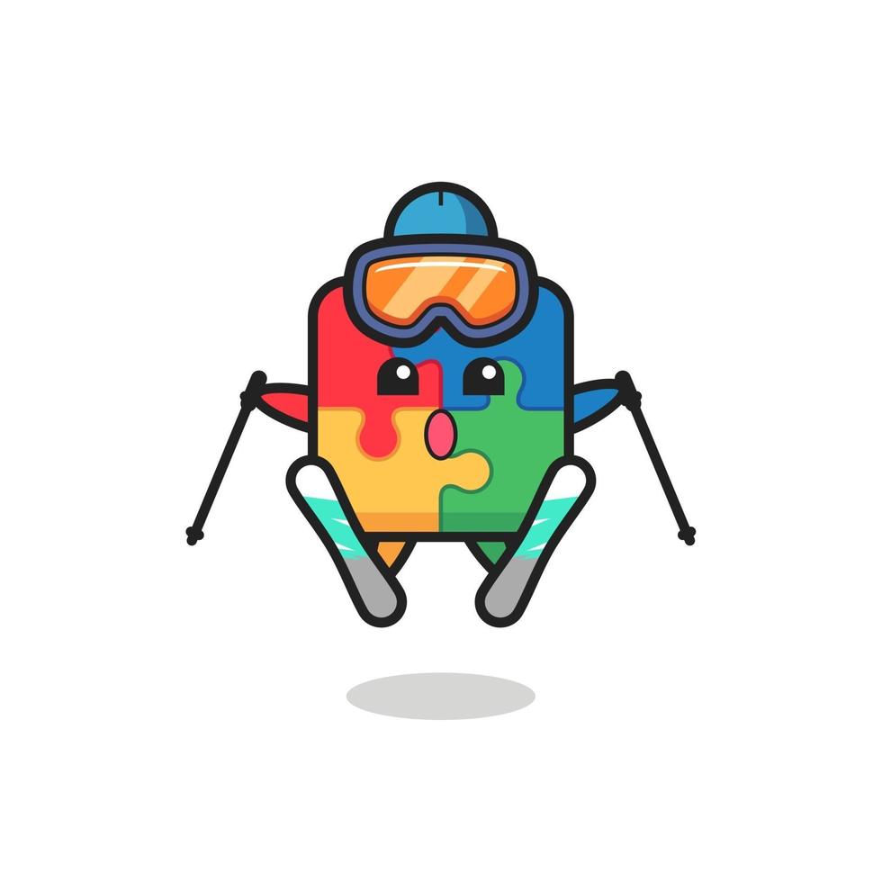Puzzle-Maskottchen-Charakter als Skispieler vektor
