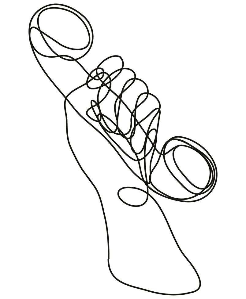 Hand, die eine durchgehende Strichzeichnung eines Vintage-Telefons hält vektor