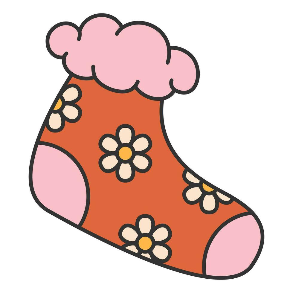 Weihnachten Socke mit Blumen. Vektor Illustration.