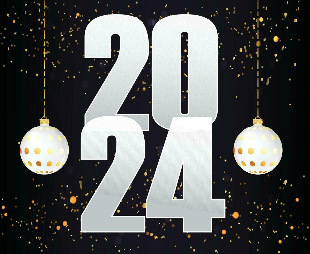 glücklich Neu Jahr 2024 Urlaub Design Gold und Weiß abstrakt Vektor Logo Symbol Illustration mit schwarz Hintergrund