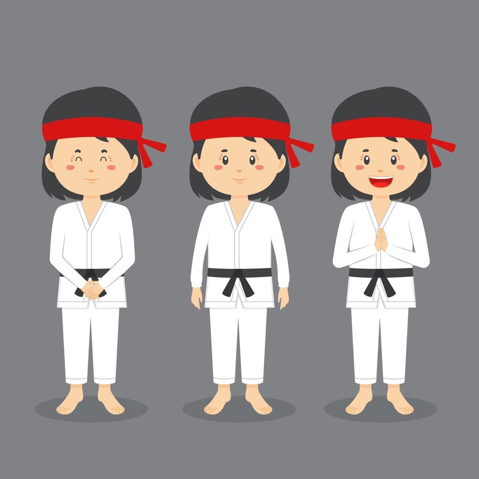Karate-Charakter mit verschiedenen Ausdrucksformen vektor