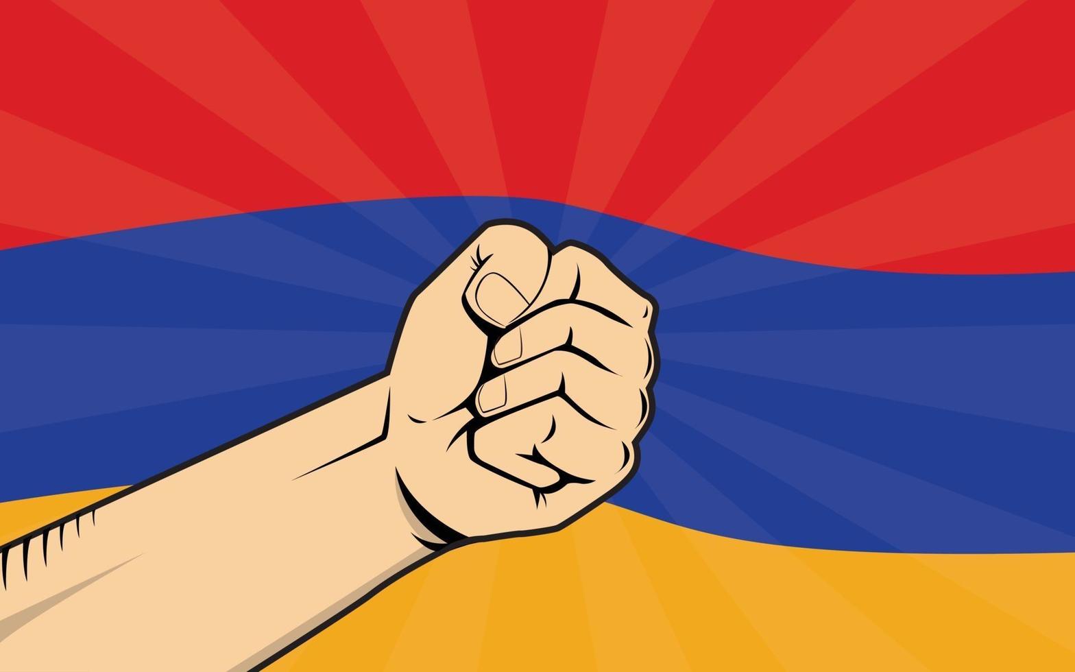 armenien bekämpa protestsymbol med stark hand och flagga som bakgrund vektor