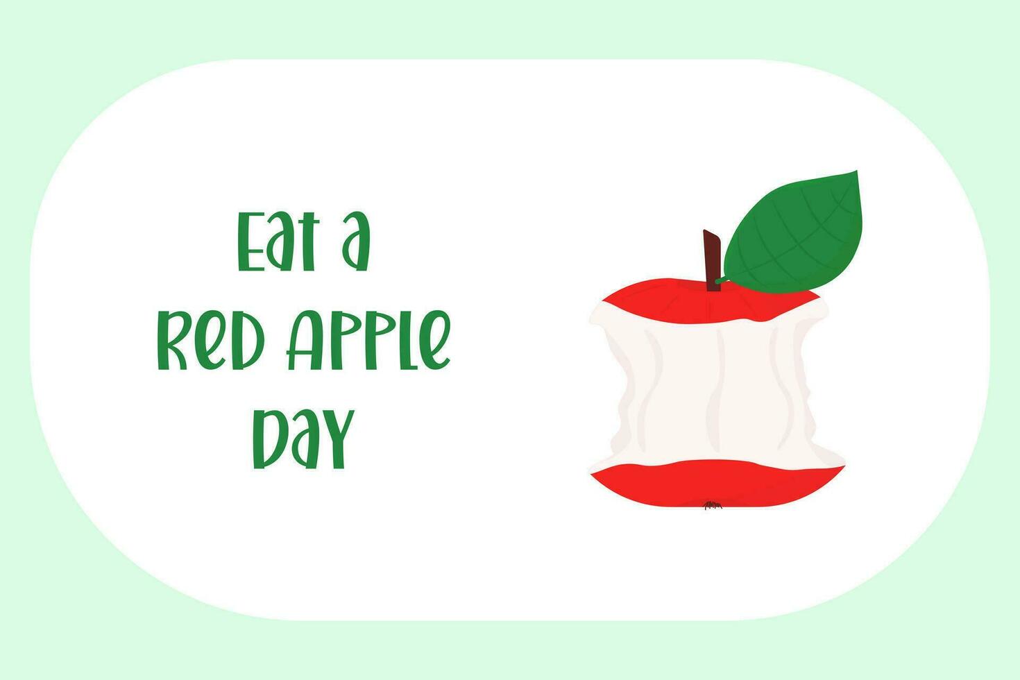 Essen rot Apfel Tag Gruß Karte, Vektor Illustration von Karikatur Stil rot Apfel mit beißen unterzeichnen.