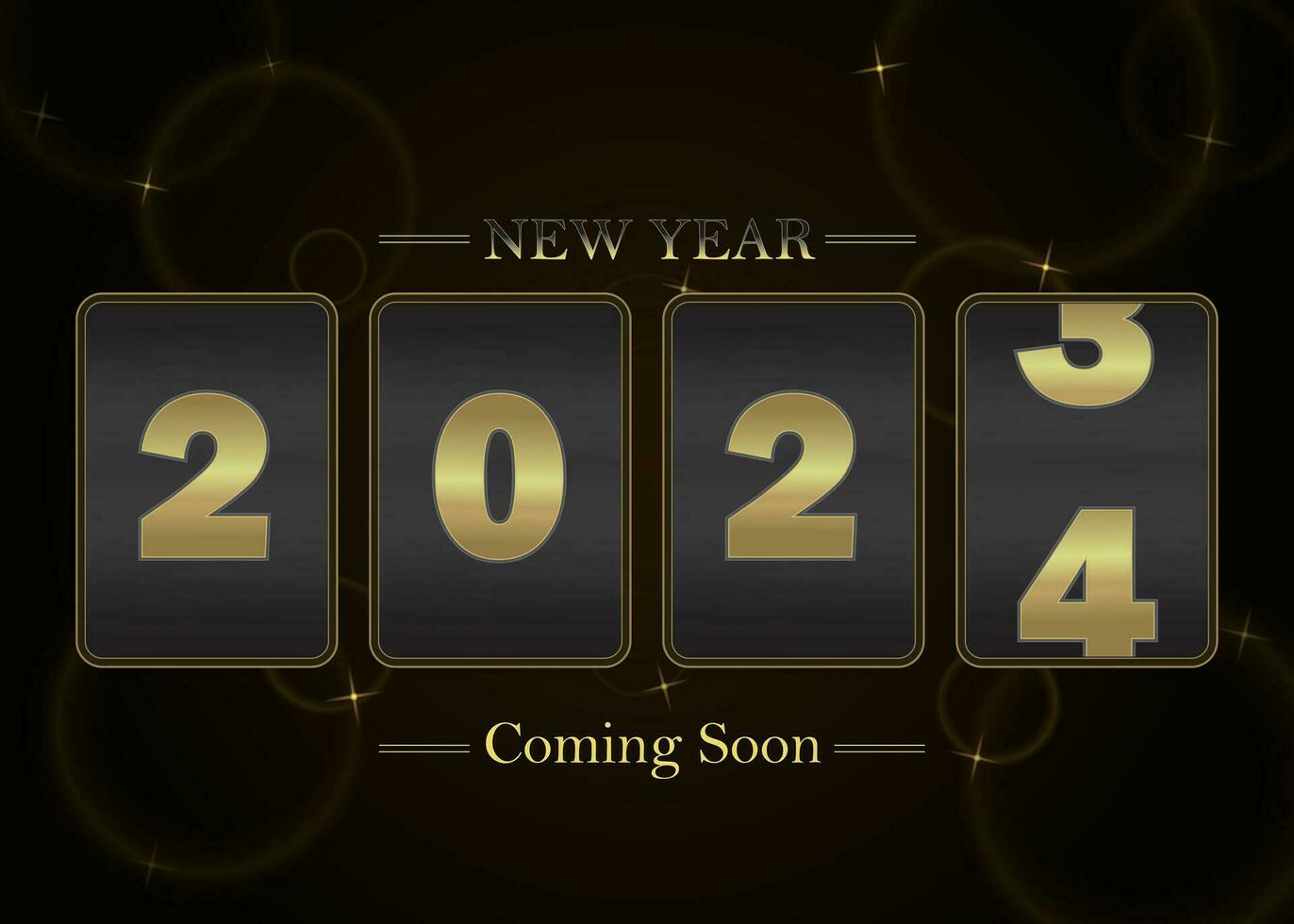 2024 Neu Jahr Kommen bald Gold Farbe Nummer von Nächster Jahr Lauf auf das Box Taste auf schwarz Farbhintergrund Konzept zum Feier vektor