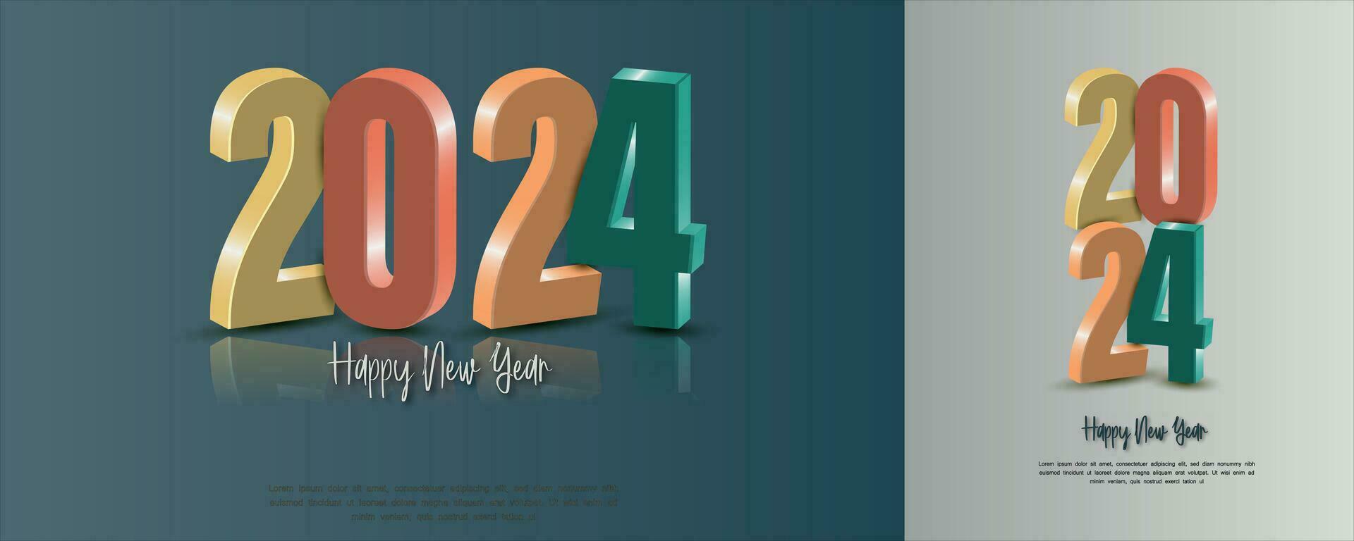 enkel och rena design 3d Lycklig ny år 2024.färgstark tal vektor
