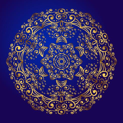 Mandala, amulett. Esoterisk guld symbol på en blå bakgrund. vektor