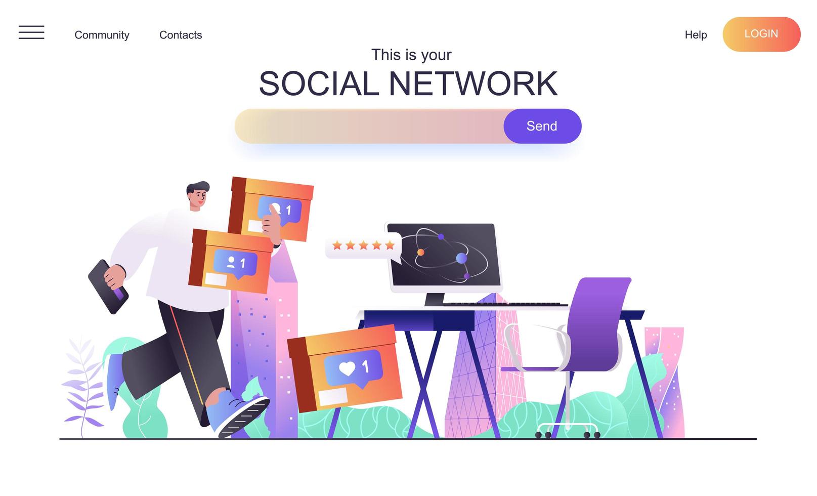 Social-Network-Web-Konzept für Landing Page vektor