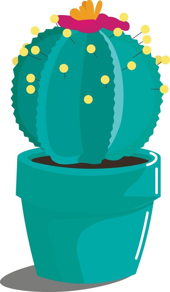 ein süßes grünes Kaktus-Nadelkissen mit einem Blumentopf. vektor