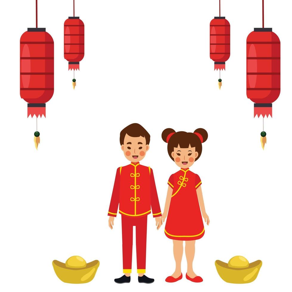 süßer kleiner Junge und Mädchen im traditionellen Chiness-Kleid vektor