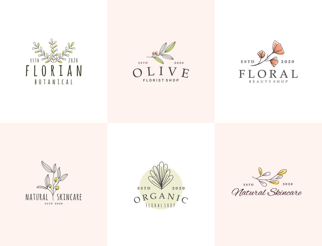 vacker blommig botanisk logosamling vektor