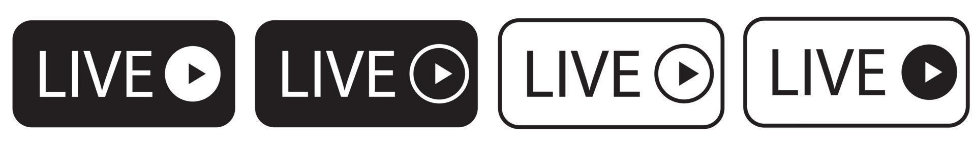 Live-Stream-Icon-Set. Videokamera-Schilder. Camcorder mit Text live vektor