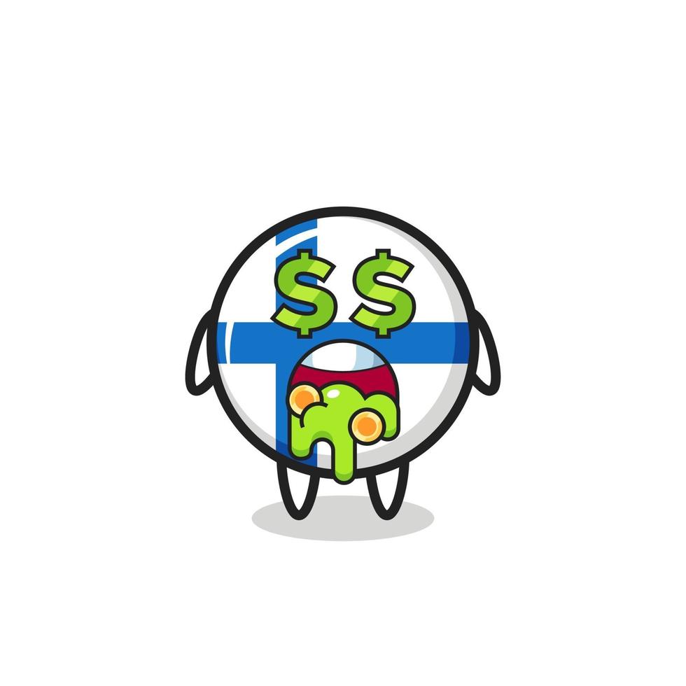 Finnland-Flagge-Abzeichen-Charakter mit einem Ausdruck von verrückt nach Geld vektor