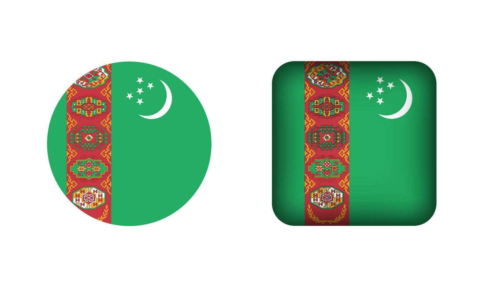 platt fyrkant och cirkel turkmenistan flagga ikoner vektor