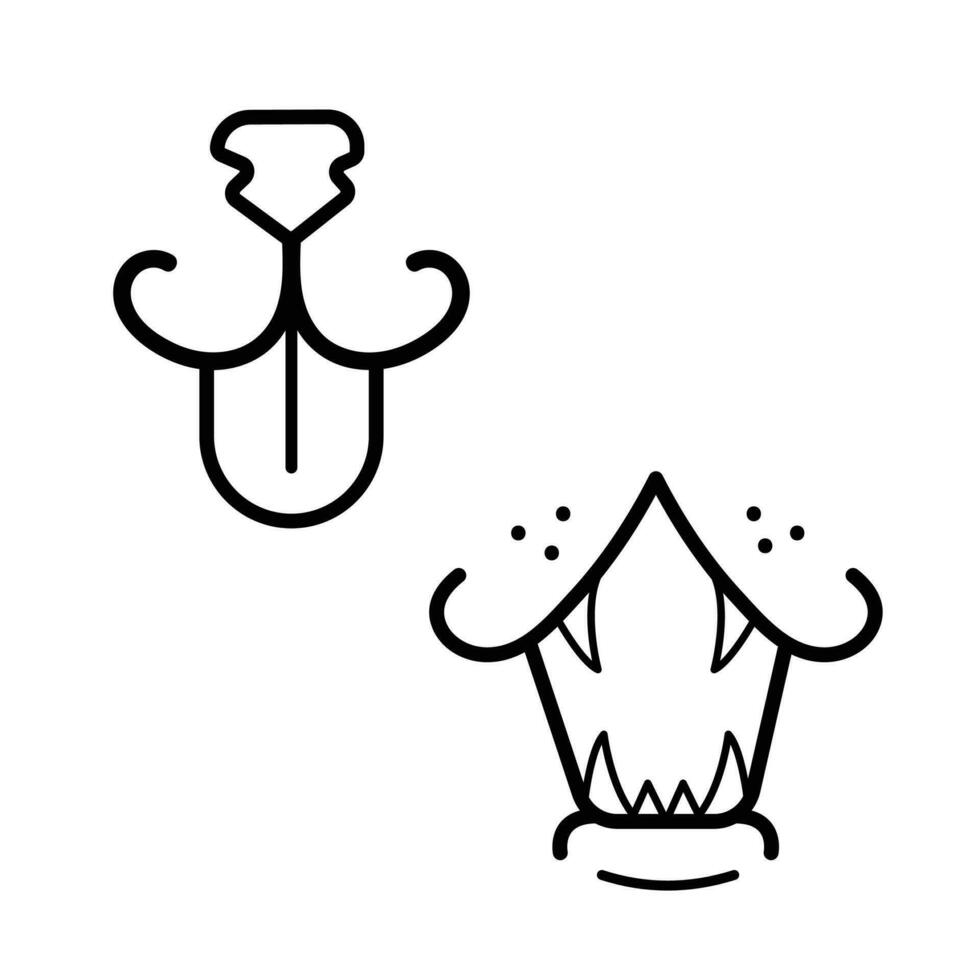 zwei Hund oder Katze Tier Mund Vektor Symbol Illustration Gliederung isoliert auf Platz Weiß Hintergrund. einfach eben einfarbig schwarz und Weiß Karikatur Kunst gestylt Zeichnung.