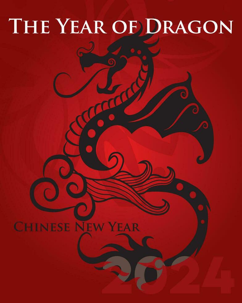 glücklich Chinesisch Neu Jahr 2024. Jahr von das Drachen Banner Vorlage Design. mit ein Hintergrund von Drachen spucken Feuer und Blumen. vektor