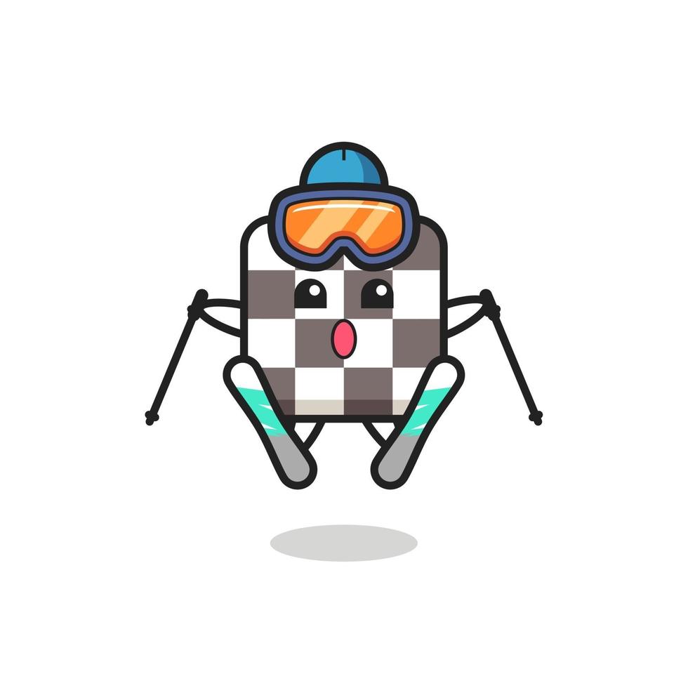 Schachbrett-Maskottchen-Charakter als Skispieler vektor