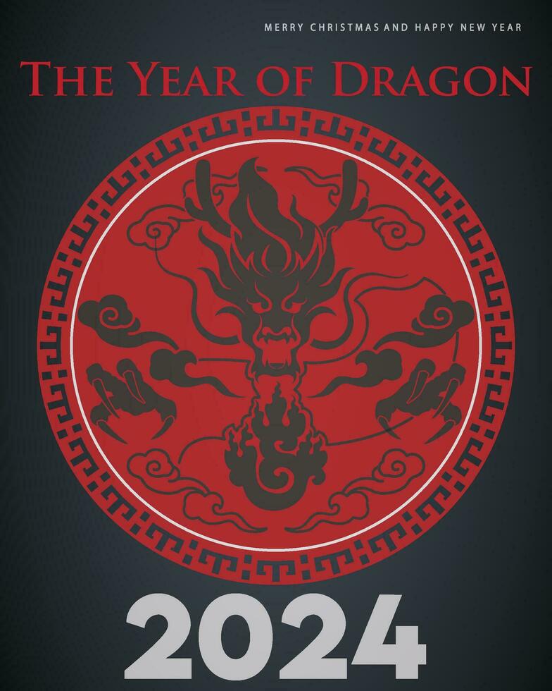Lycklig kinesisk ny år 2024 med röd drake i cirkel. vektor