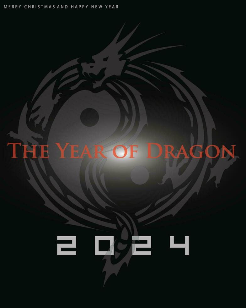 glücklich Chinesisch Neu Jahr 2024 mit schwarz Drachen im Kreis. vektor