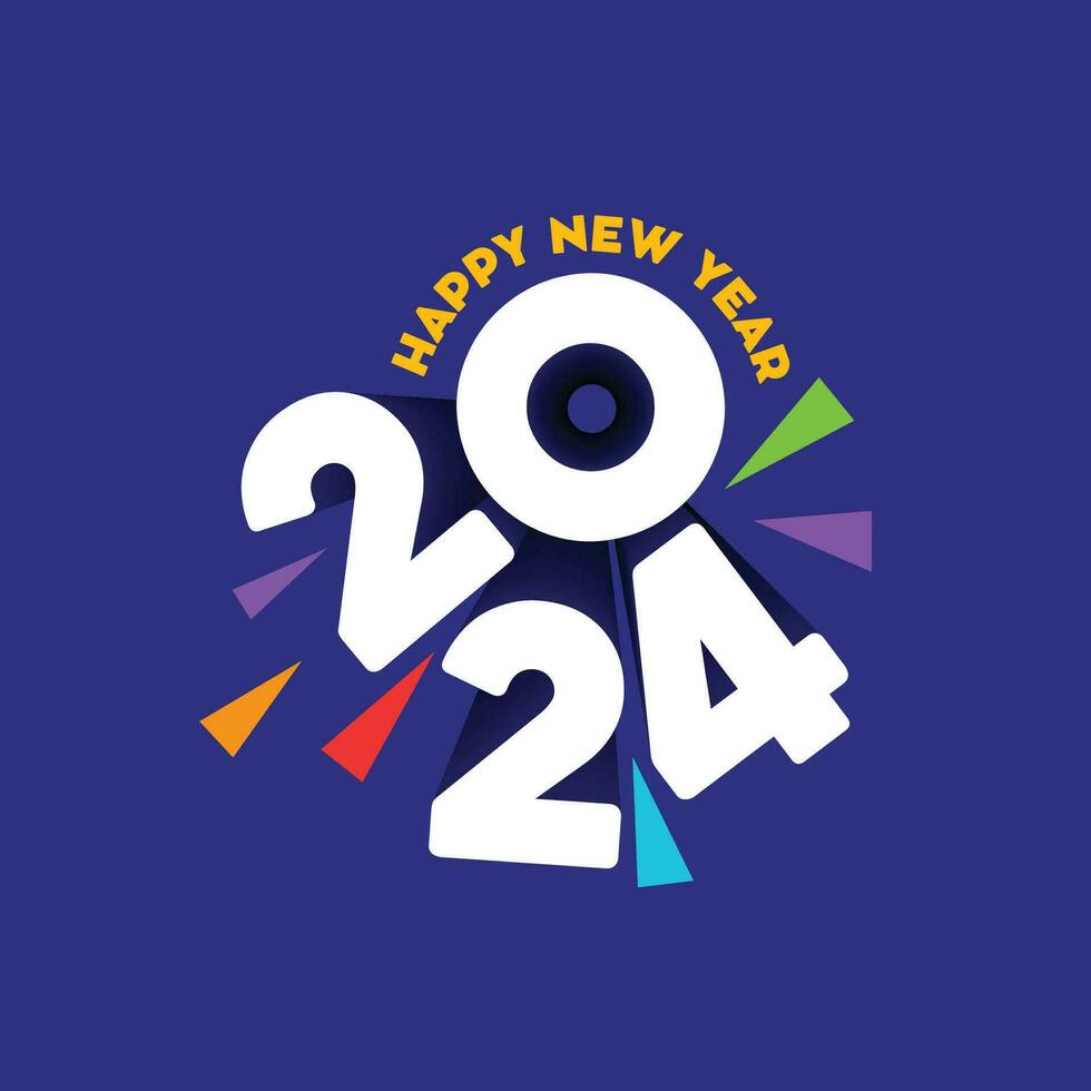 2024 Lycklig ny år typografi baner design. 2024 Lycklig ny år text på blå bakgrund. ny år logotyp vektor illustration.