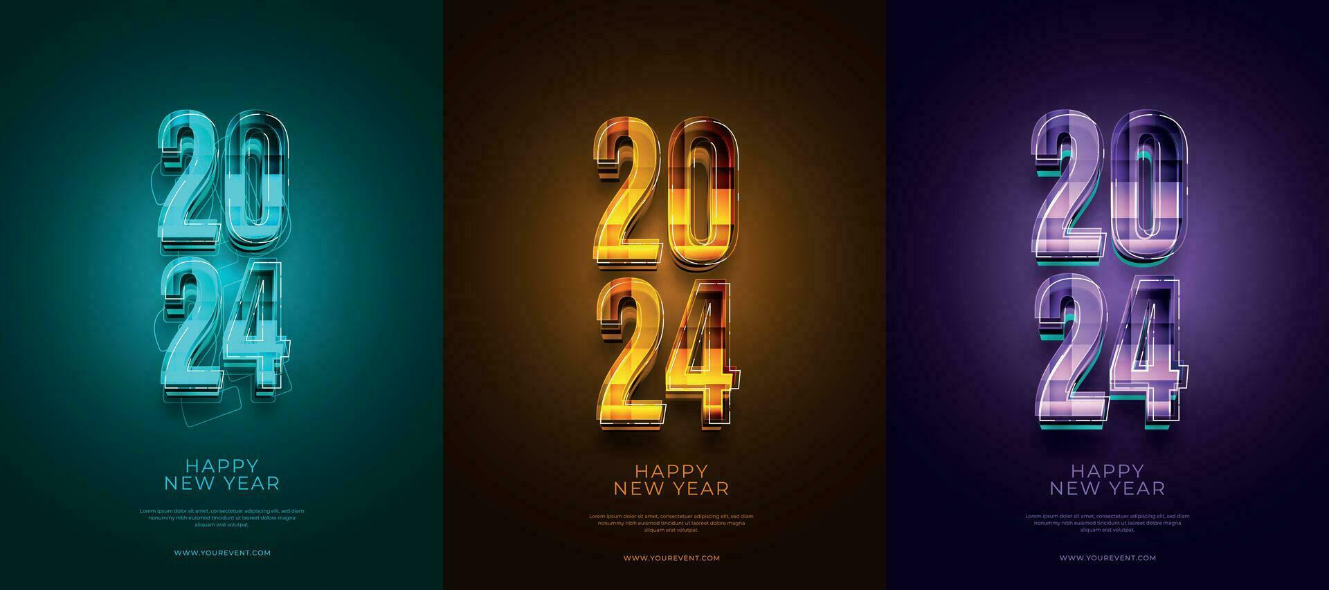 glücklich Neu Jahr 2024 3d filmisch glühen Text zum Banner oder Poster vektor